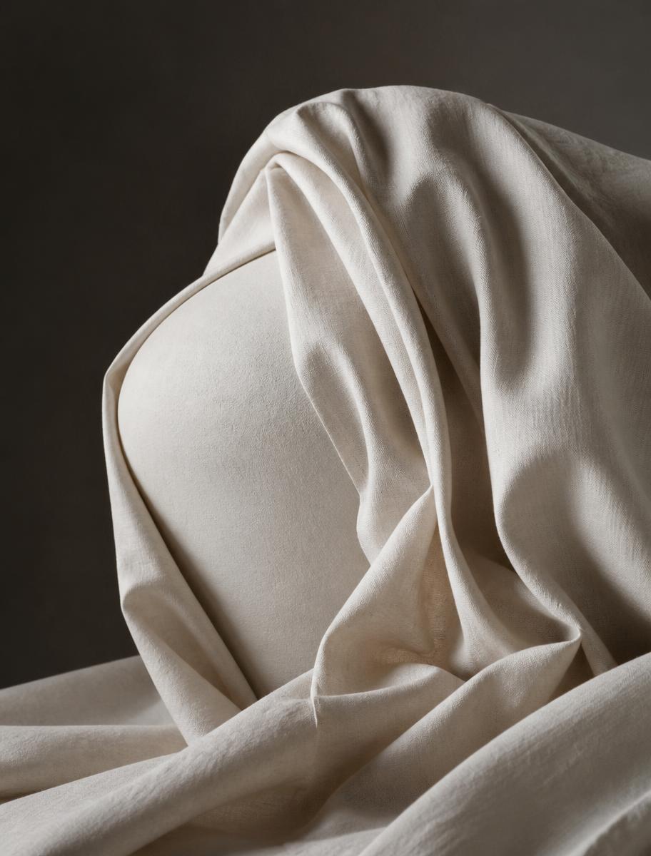 Ivory linen drapery over a soft plaster form